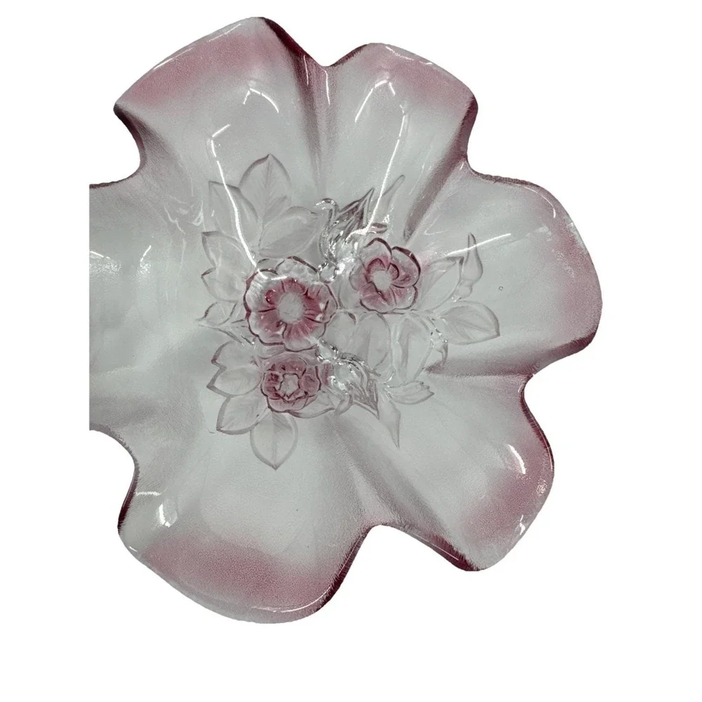 Vintage Mikasa Walther-Glass Rosella Rose‎ Pink Glass Relish Tray.